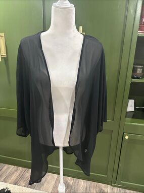 Sheer Open-Front Black Kimono Cardigan